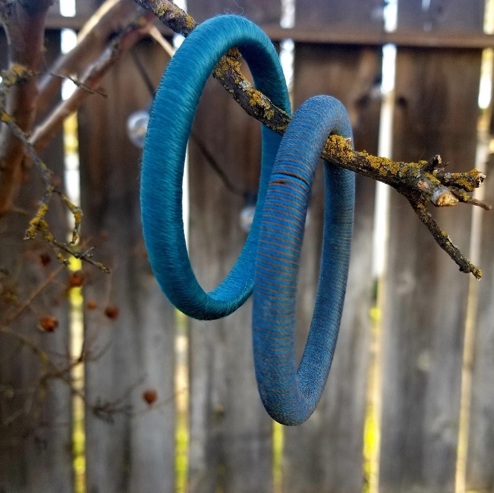 Vintage Fabric Woven Turquoise & Teal Bangles